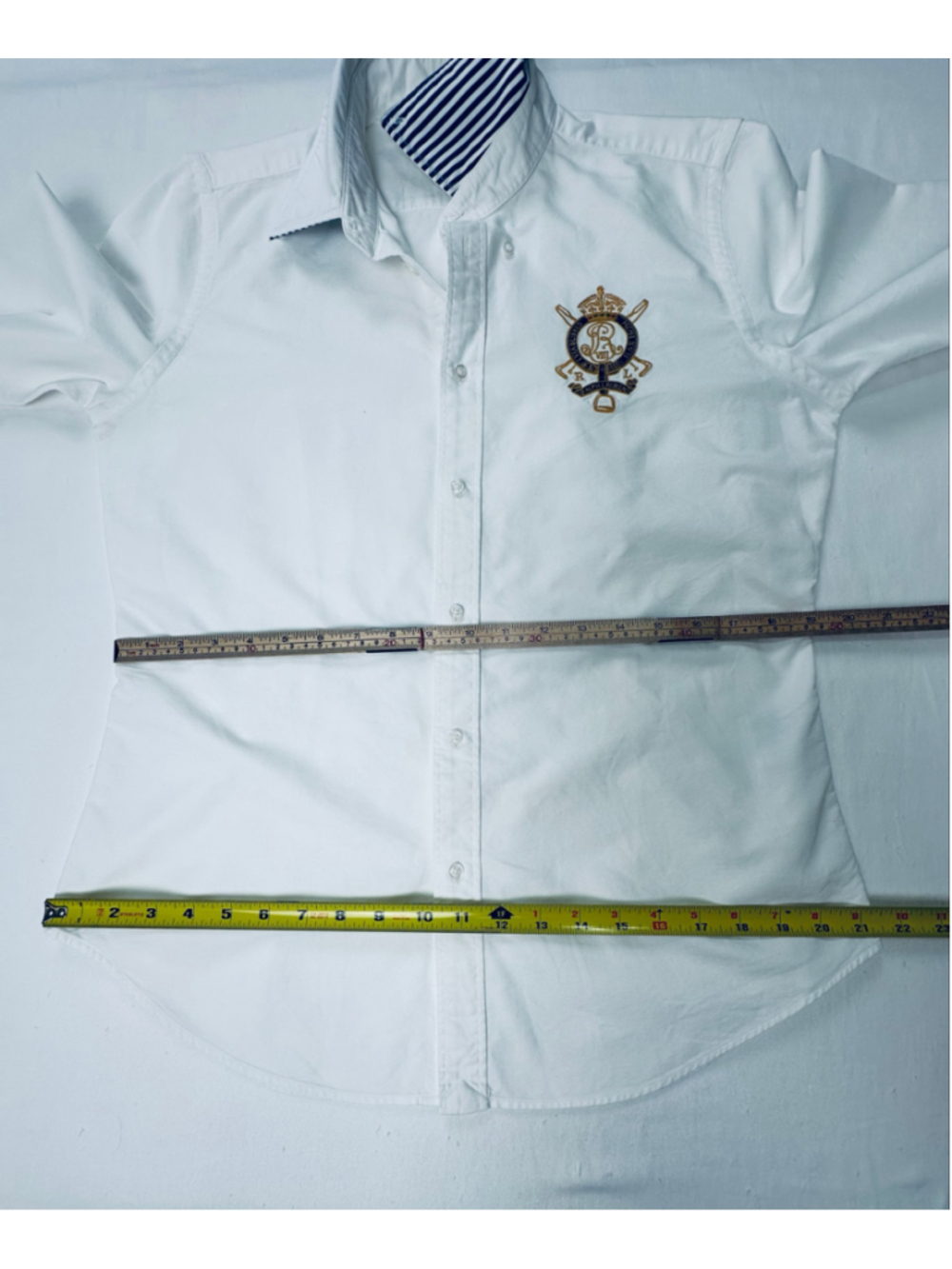 Vintage Ralph Lauren Sport Women’s 14 White Oxford Crest Contrast Collar Shirt - Picture 6 of 13